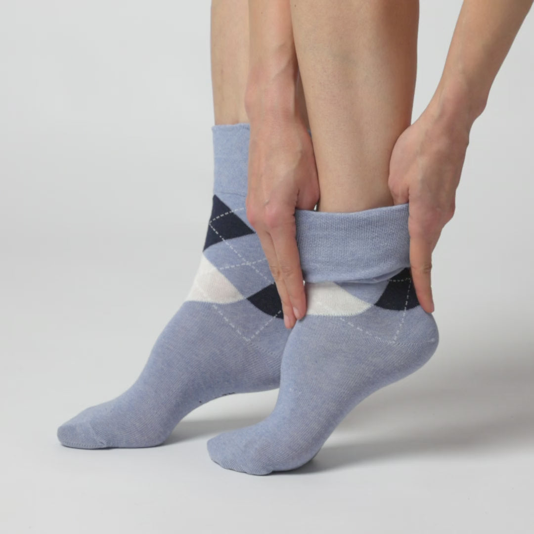 3 Pairs Ladies Highlands Argyle Cotton Socks - Navy/Denim