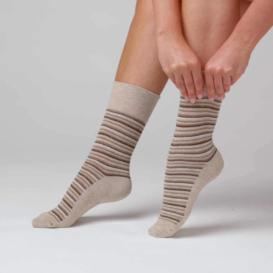 Lot de 3 paires de chaussettes City en coton à rayures variées pour femme - Marron