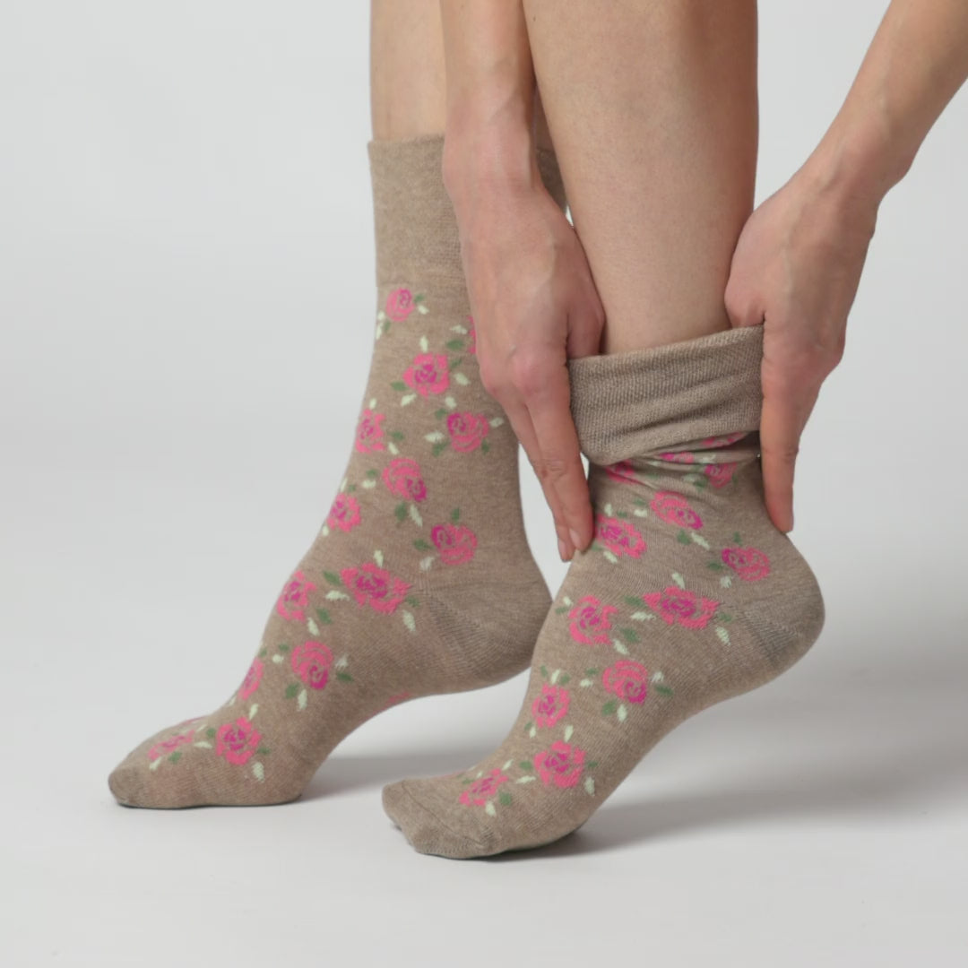 3 paires de chaussettes en coton pour femme - Bleu/Fleurs neutres