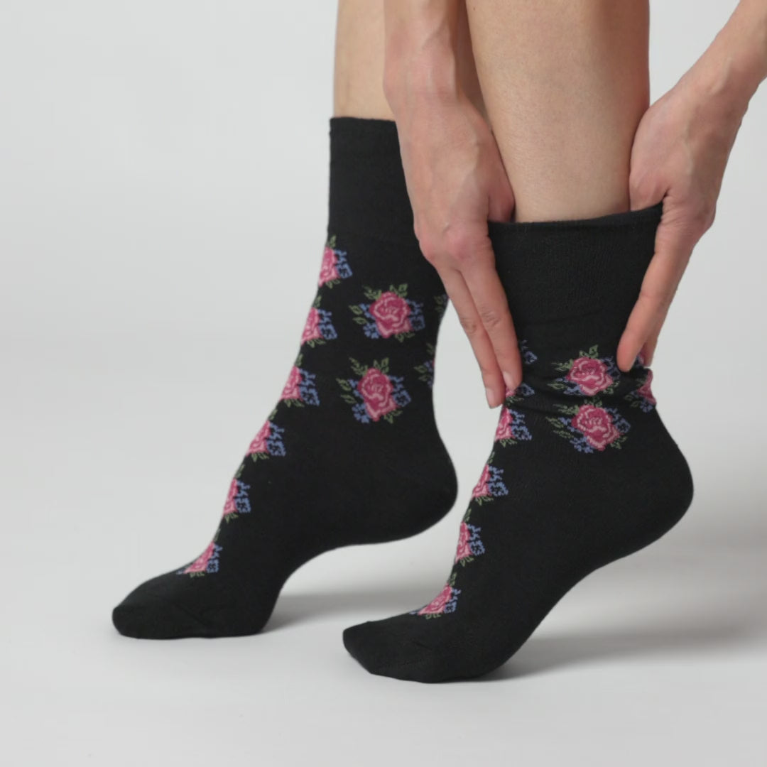3 paires de chaussettes en coton pour femme - Rose noire