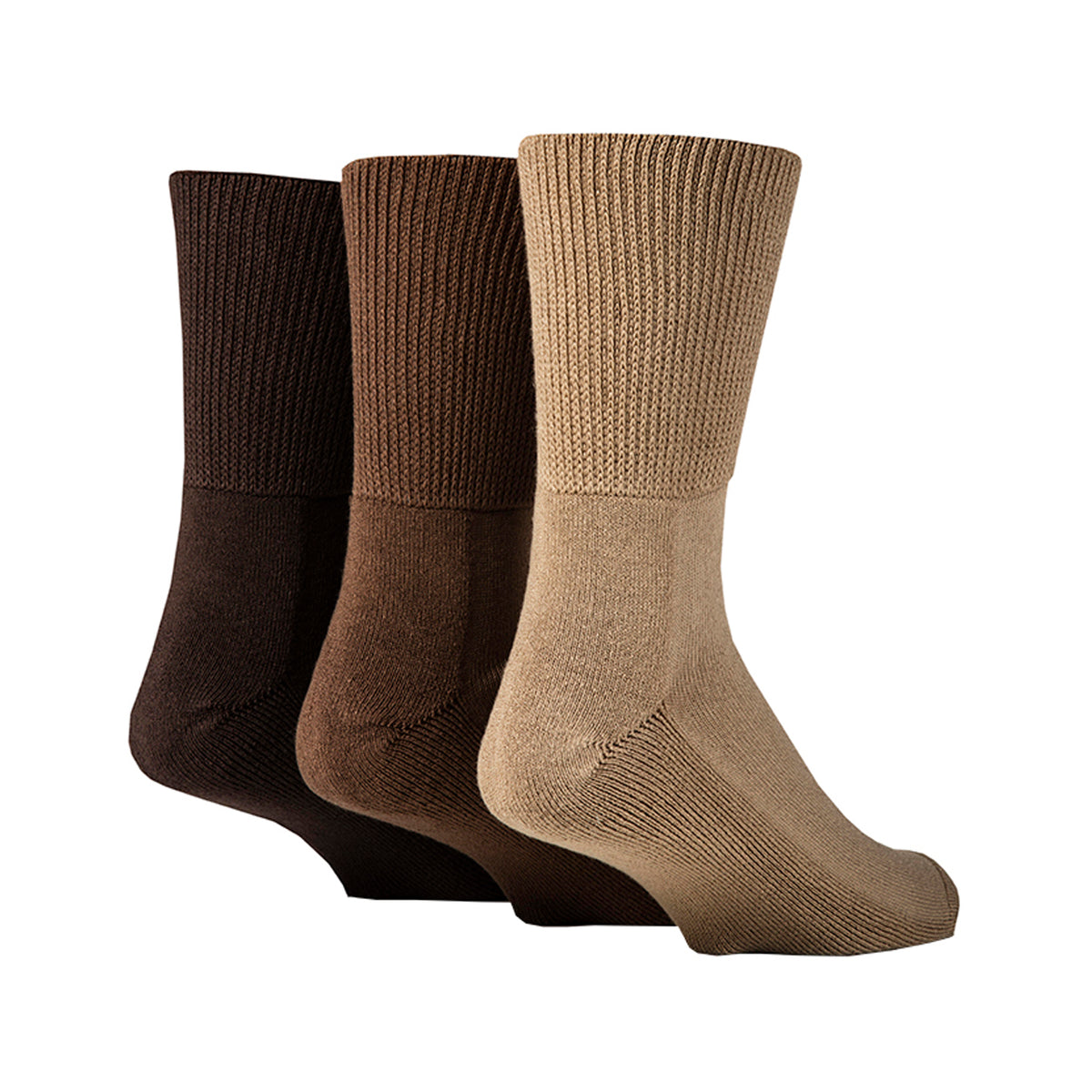 Lot de 3 paires de chaussettes pour diabétiques en bambou avec coussinets - Mélange marron