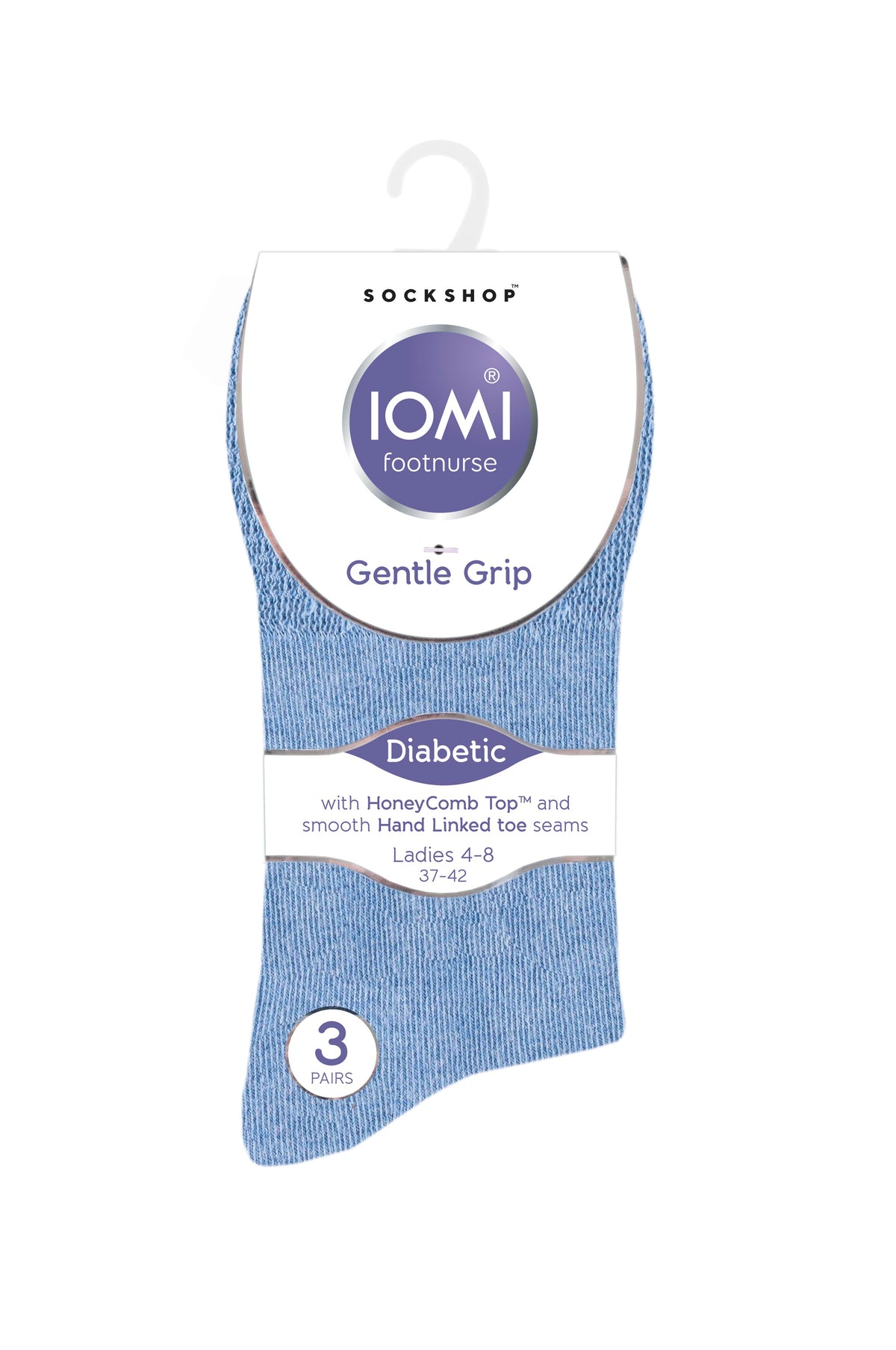 6 paires de chaussettes diabétiques pour femmes - Bleu/Gris