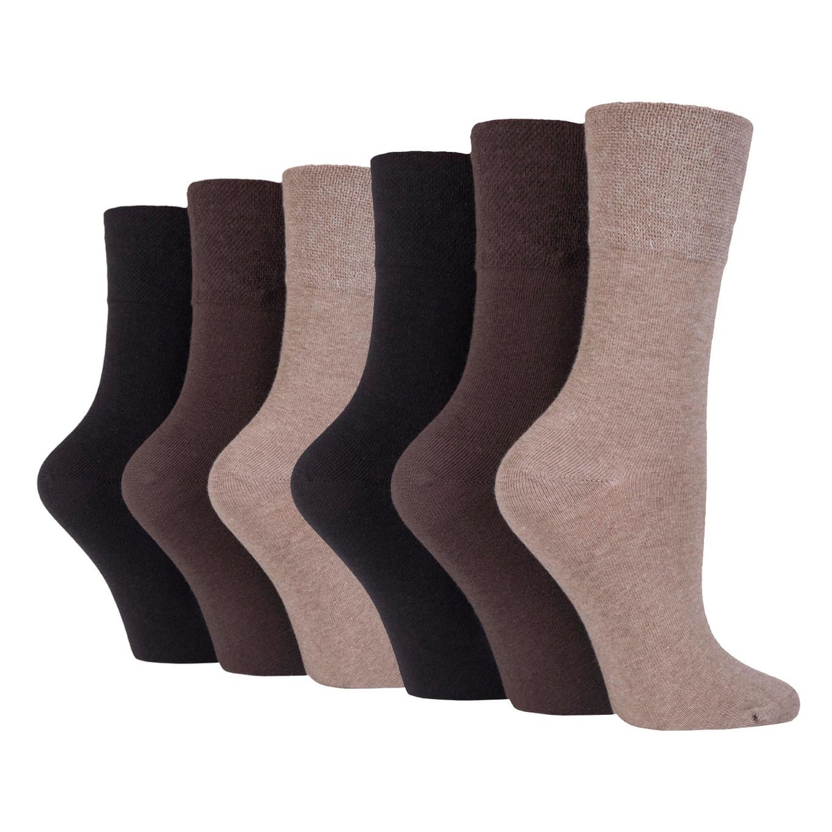 6 paires de chaussettes diabétiques pour femmes - Mélange marron foncé