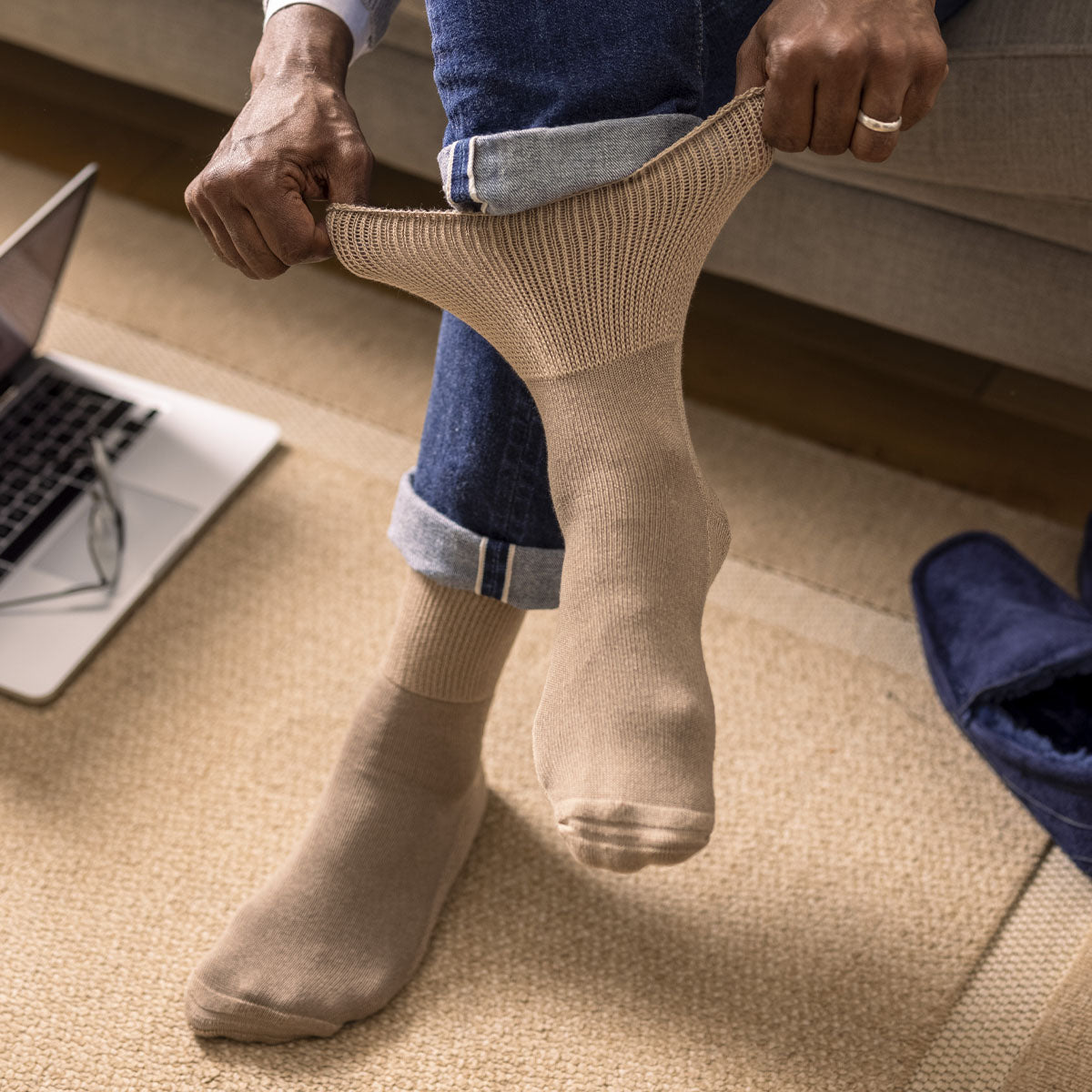 Lot de 3 paires de chaussettes pour diabétiques en bambou avec coussinets - Mélange marron
